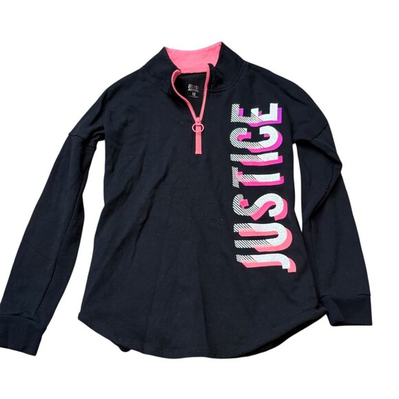 Justice Active Girls Long Sleeve Half-Zip Pullover Top Size 12 Black & Pink - Picture 1 of 2